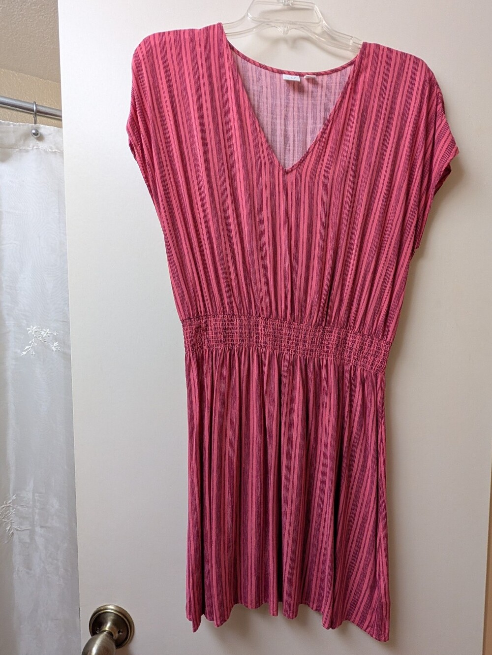 GAP Pink Striped V-Neck Midi Dress
